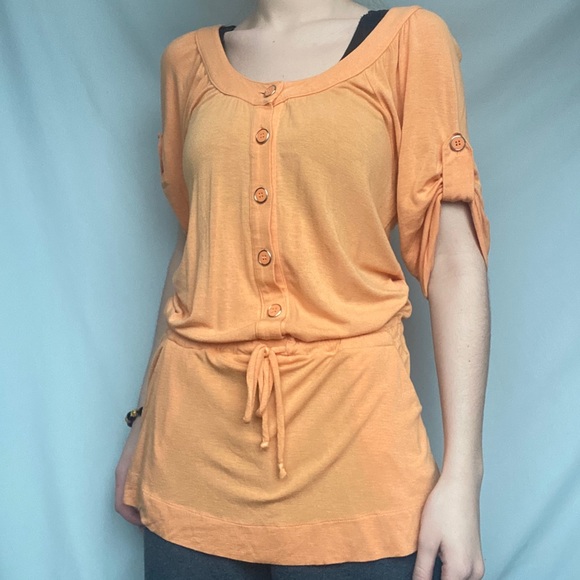 BCBGeneration XS Orange Shortsleeved Tunic Blouse Top - Picture 4 of 11
